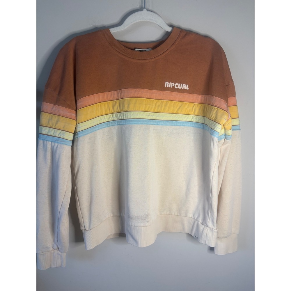Rip Curl Womens Retro Stripe Colorblock Crewneck Sweatshirt 03OWFL Brown XS
